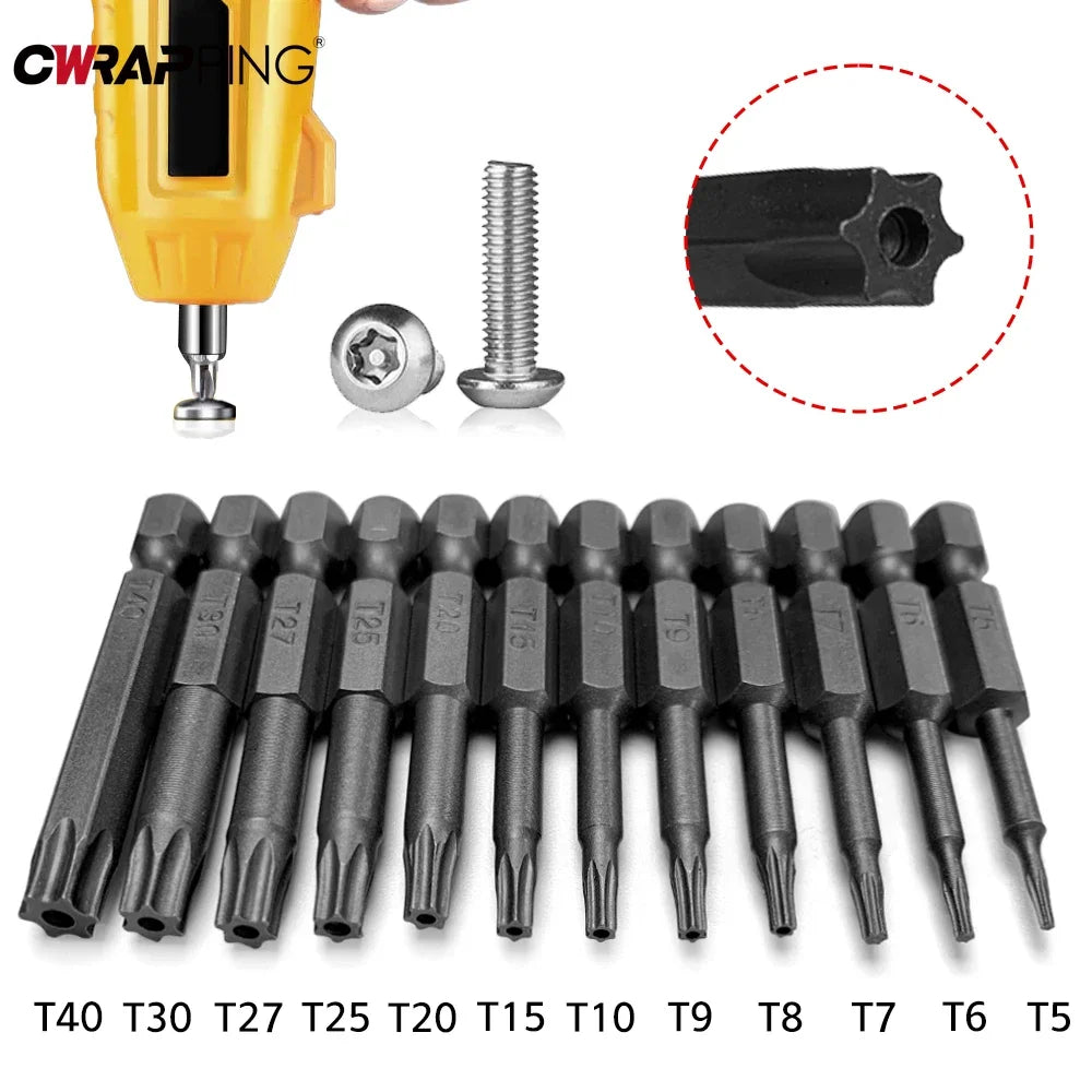 Juego de destornilladores de cabeza de seguridad Torx para coche, adaptador de extensión magnético, broca hexagonal de estrella para taladro eléctrico de coche, 11/12 piezas