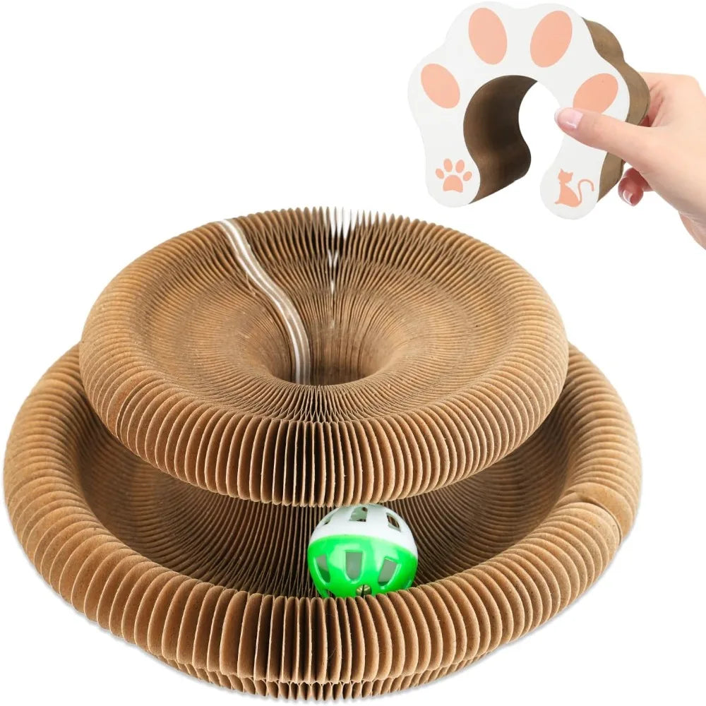 Tablero rascador mágico para gatos, juguete con bola, garra para moler, marco de escalada redondo corrugado para gatos