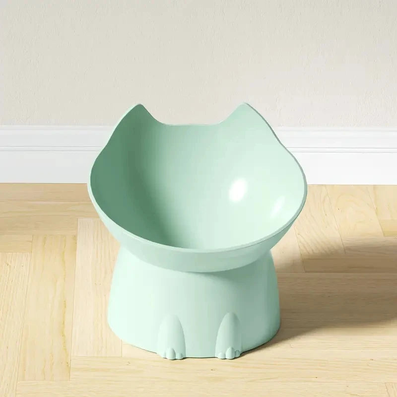 1pc Comedero elevado para gatos, de plástico antivuelco, con borde inclinado y protección para el cuello.