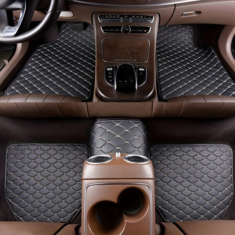 5Pcs Alfombrillas de coche de piel sintética impermeables, almohadillas protectoras para los pies, modernas, universales, para todas las estaciones.