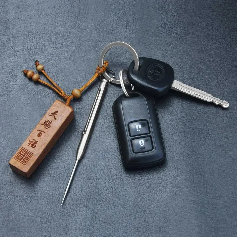 Camping Titanium Alloy Push-pull Spring Design Toothpick With Toothpick Holder Keychain Ultra Light Multi-function Fruit Fork