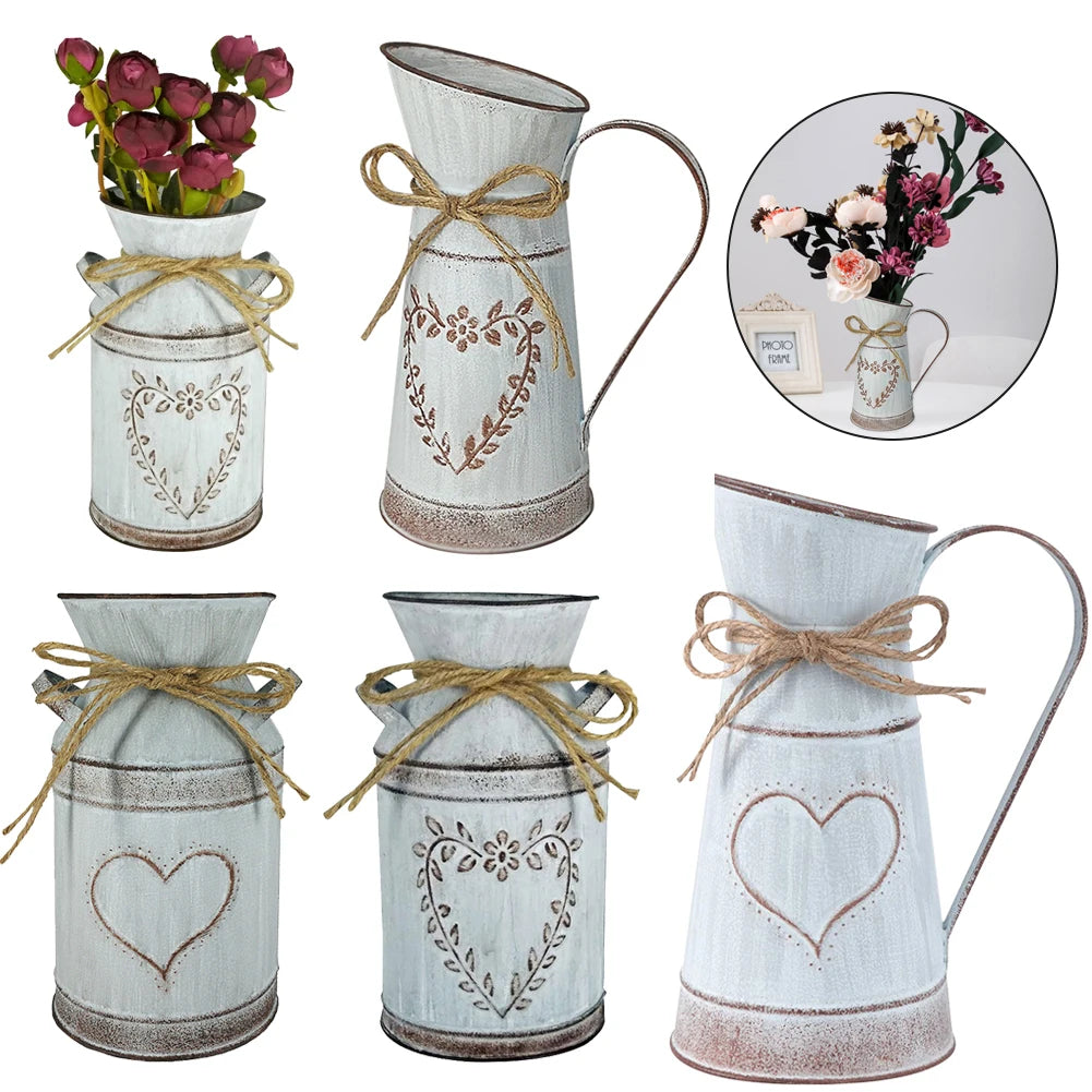 Vintage Tin Bucket Home Wedding Artificial Flowers Bucket Retro Metal Jug for Home Office Party Decoration Vintage Jug Can Craft