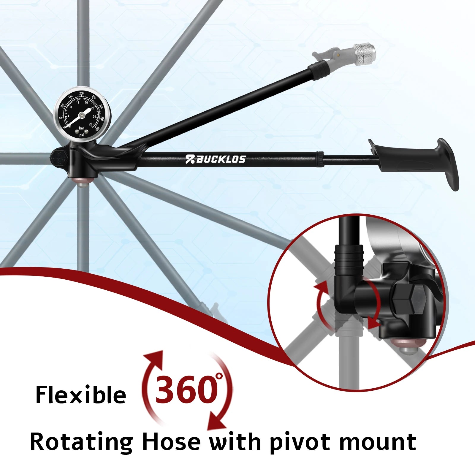 BUCKLOS 400PSI Bicycle Shock Pump MTB Road Bike Aluminum Alloy One-click Deflate Function Air Pump For Air Fork/Tire/Shock Pump