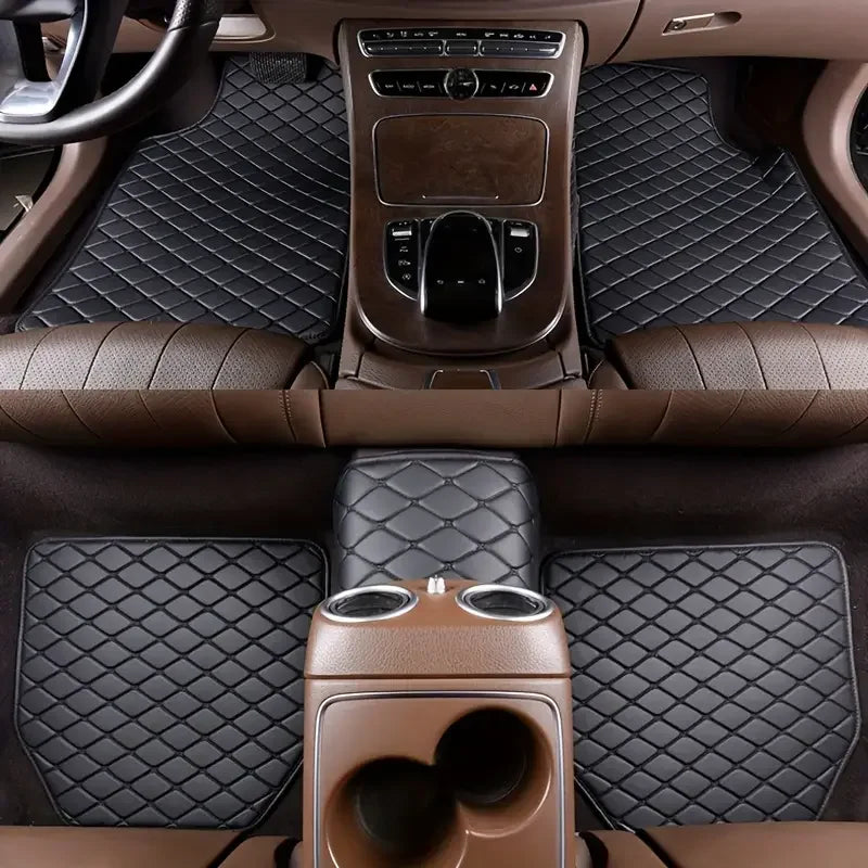 5Pcs Alfombrillas de coche de piel sintética impermeables, almohadillas protectoras para los pies, modernas, universales, para todas las estaciones.