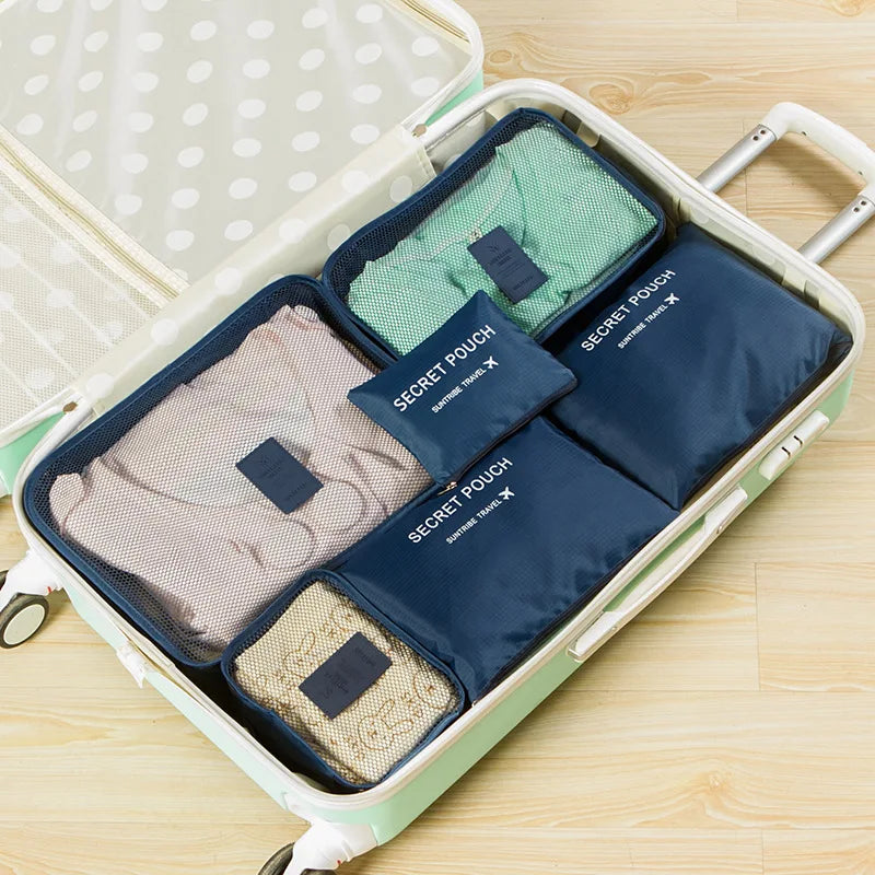 6pcs Organizador de viaje, bolsas de almacenamiento, organizador de maletas de viaje portátil, bolsa de viaje para mujeres, organizador de equipaje, bolsa de ropa y zapatos.