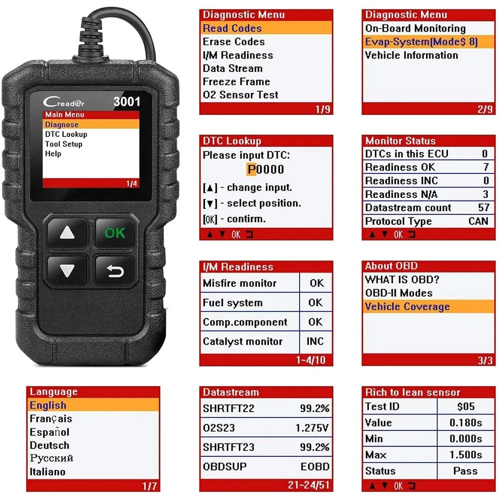 LAUNCH X431 CR3001 Herramientas de diagnóstico OBD2 para coche, lector de códigos profesional automotriz, escáner de comprobación de motor, actualización gratuita, paquete ELM32