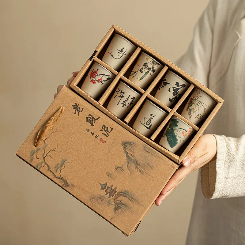 INS New Coarse Ceramic Teacup Chinese High Price Teacup Exquisite Ancient Teacup Personalized Eight Gift Box Set