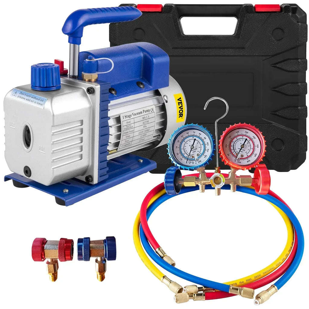 Vacuum Pump with Gauges AC Refrigerant HVAC Refrigeration Vacuum Packing Air Condition Automobile Maintenance 1.8-4.8CFM
