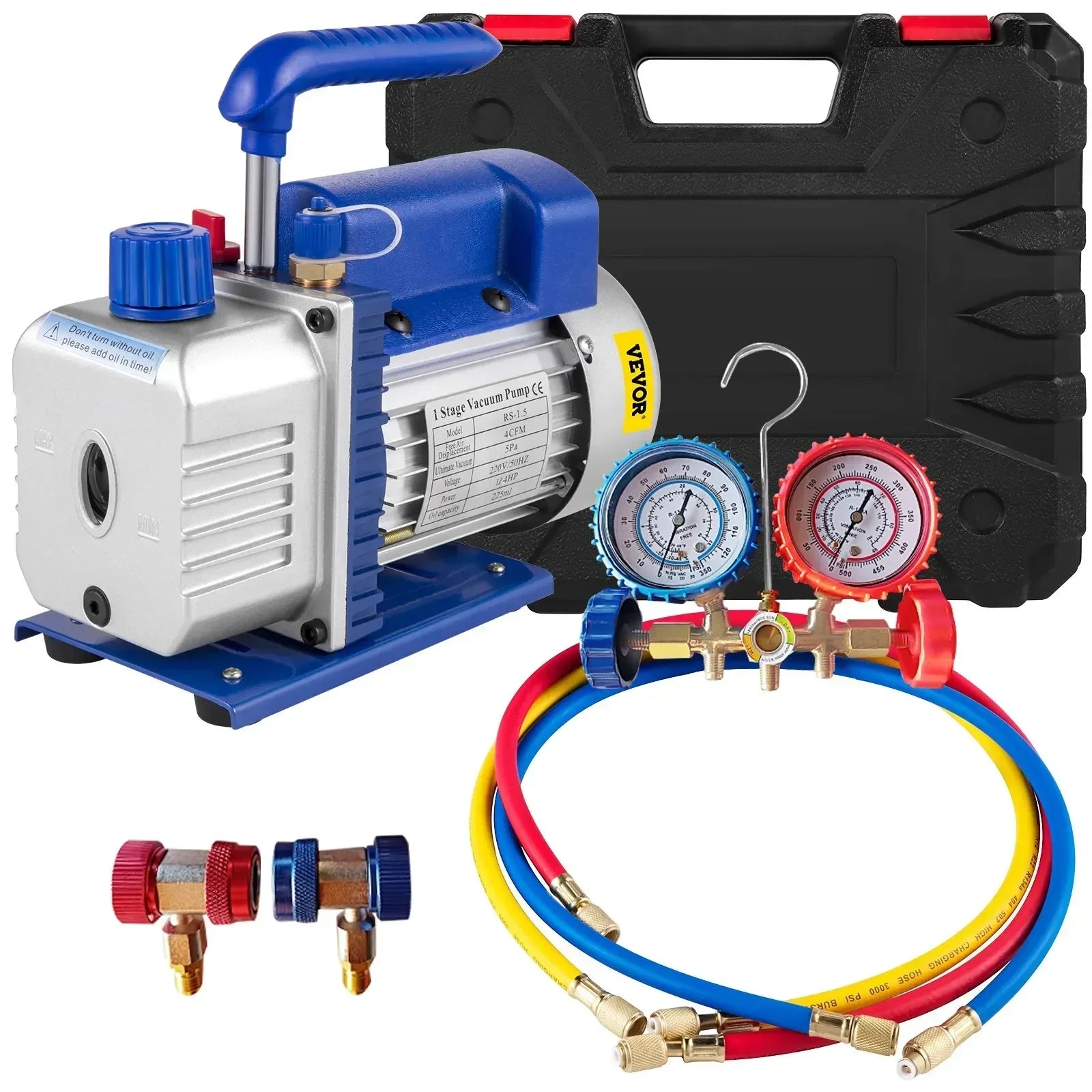 Vacuum Pump with Gauges AC Refrigerant HVAC Refrigeration Vacuum Packing Air Condition Automobile Maintenance 1.8-4.8CFM