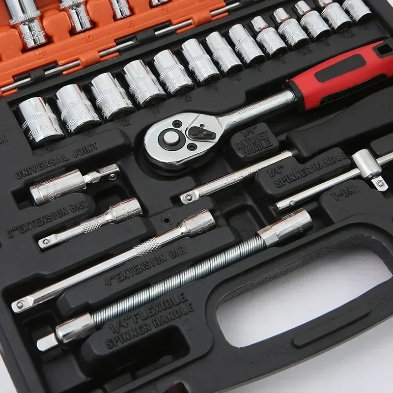 Juego de caja de herramientas para coche, llave de trinquete rápida, 53/46 piezas, grupo de llaves de vaso, caja de herramientas de grado industrial, juego de herramientas de reparación de automóviles, mantenimiento Amagi