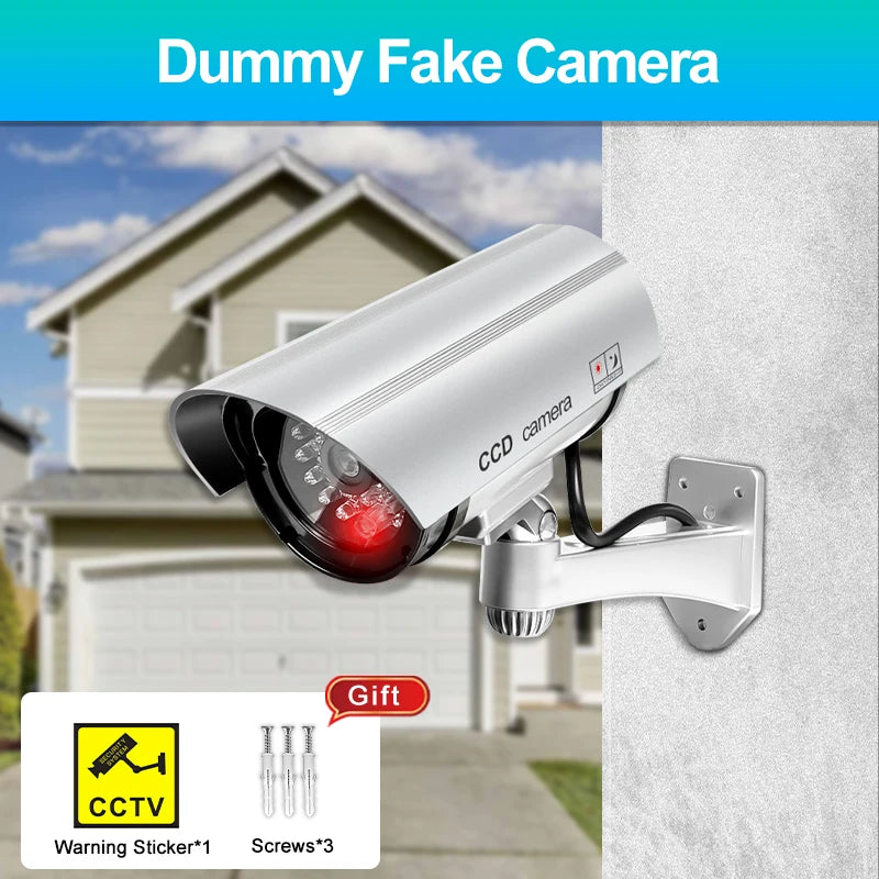 Dummy Security Camera Outdoor Fake CCTV Surveillance Bullet Camera System LED for Property Business Home Security Outdoor/Indoor
