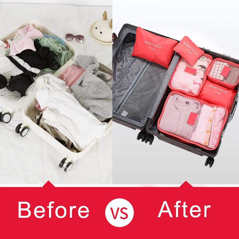 6pcs Organizador de viaje, bolsas de almacenamiento, organizador de maletas de viaje portátil, bolsa de viaje para mujeres, organizador de equipaje, bolsa de ropa y zapatos.