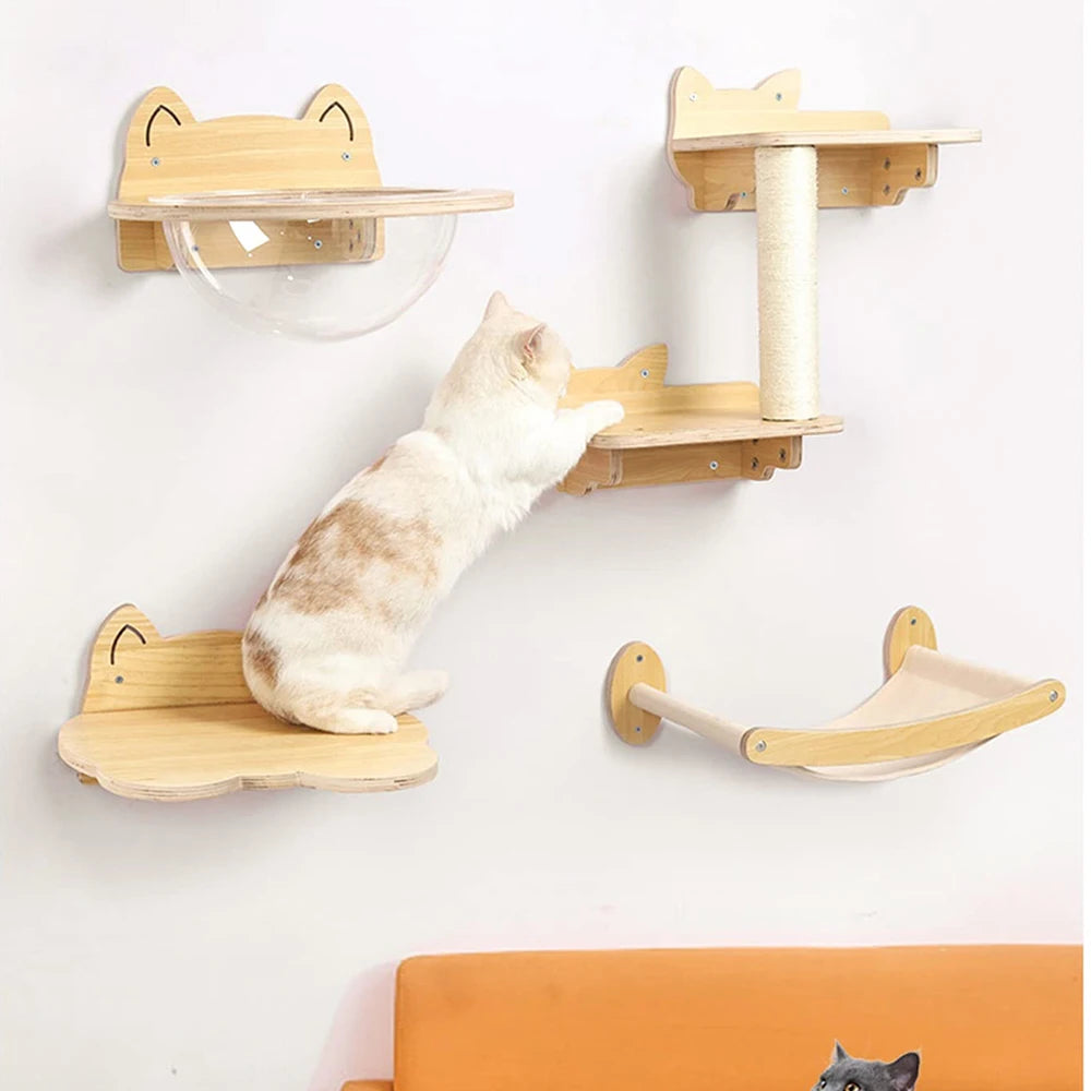 Estantes de escalada para gatos, hamaca, estante de pared, muebles de madera para mascotas, rascador, camas para gatos, perchas, accesorios para gatos durmiendo
