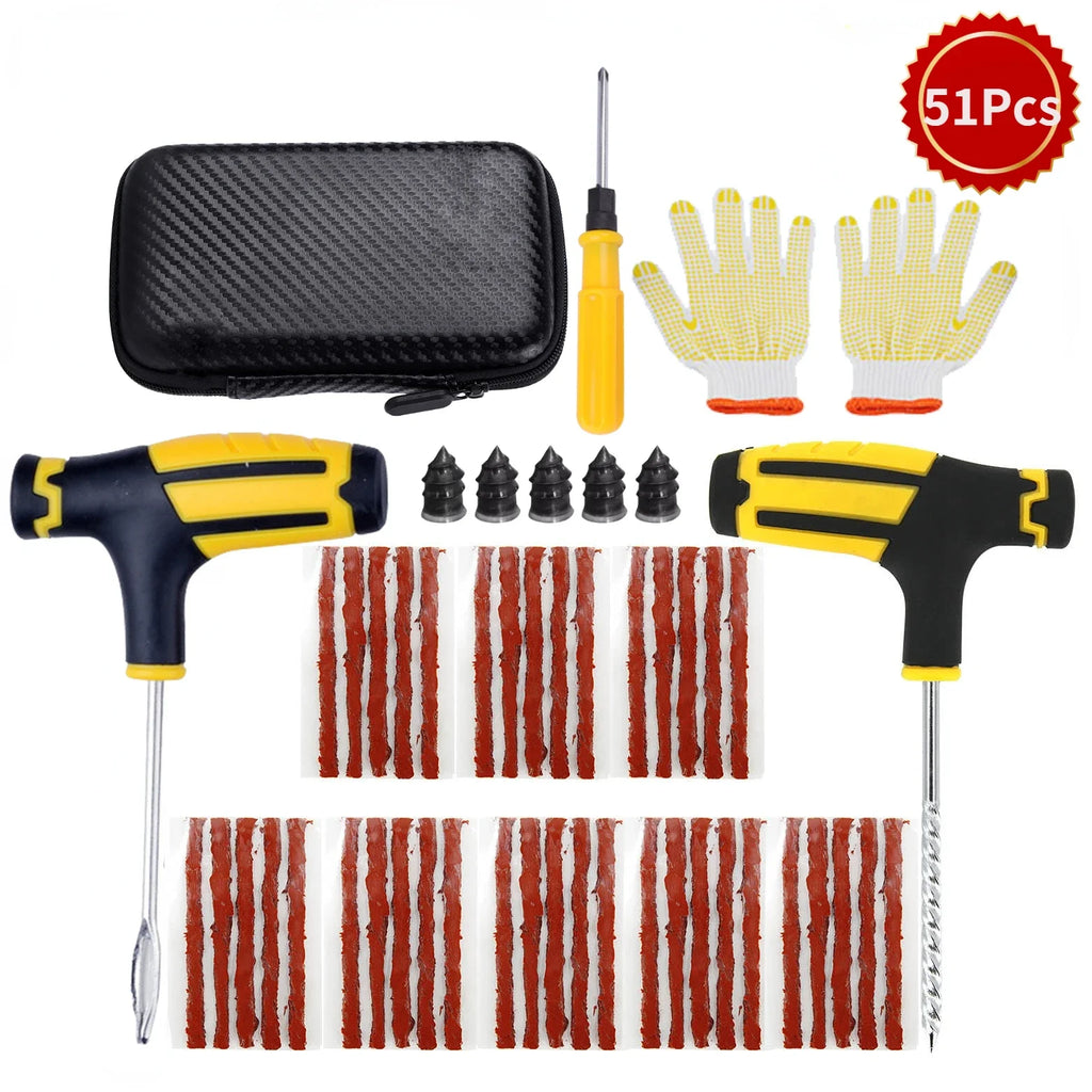 PWS Kit de reparación de neumáticos de coche nuevo, herramientas para tapones de pinchazos, emergencia para pinchazos de neumáticos, tiras universales para neumáticos, kit de herramientas de reparación con pegamento para