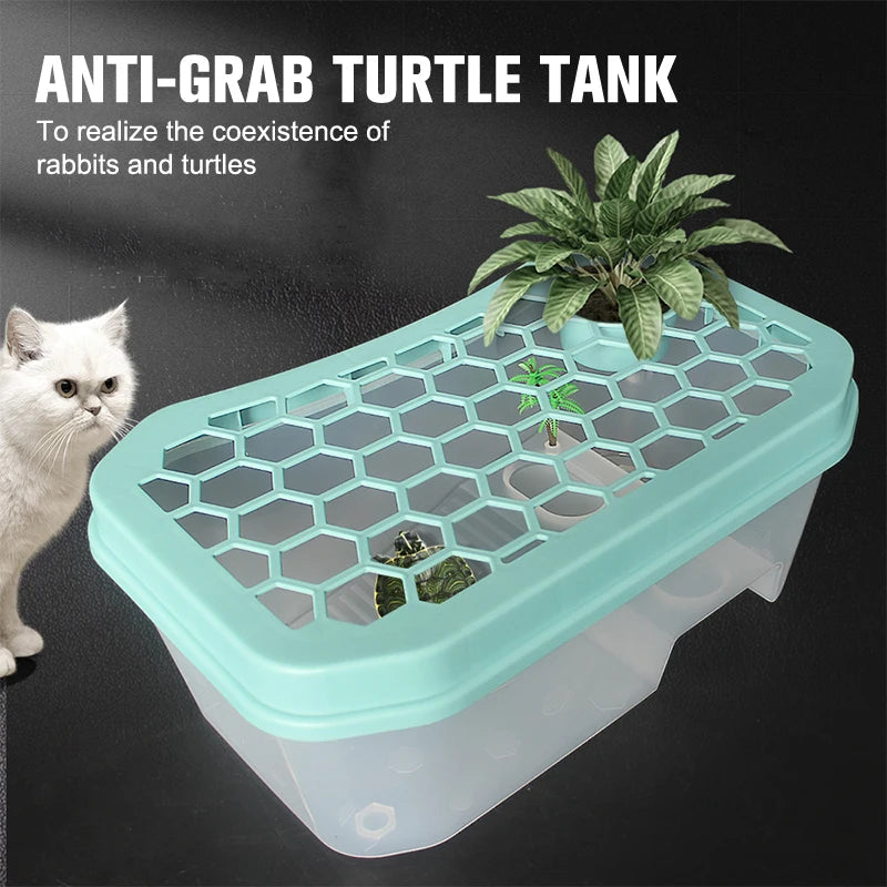 Hábitat para tortugas, caja de vivero para reptiles con rampa para tomar el sol, herramientas para acuario