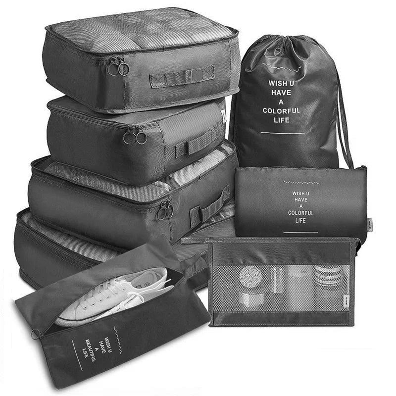 7Pcs Organizador de viaje plegable, bolsas de almacenamiento, armario, cubo, maleta, juego de embalaje, almacenamiento, equipaje, ropa, caja de zapatos