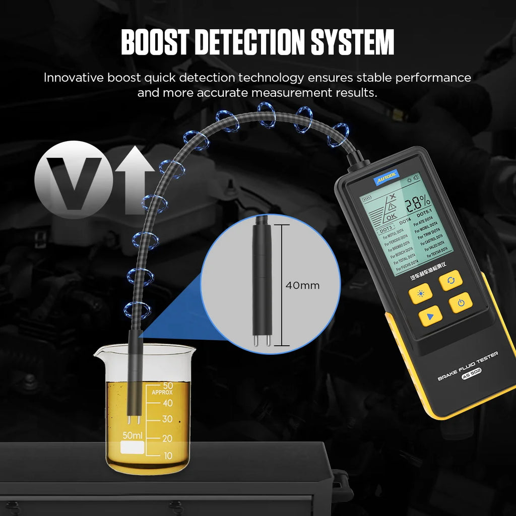 AUTOOL AS502 Comprobador de líquido de frenos, comprobador de aceite de frenos automotriz compatible con DOT3/DOT4/DOT5.1/ENV4/ENV6 ATE/TRW/BOSCH/MOBIL