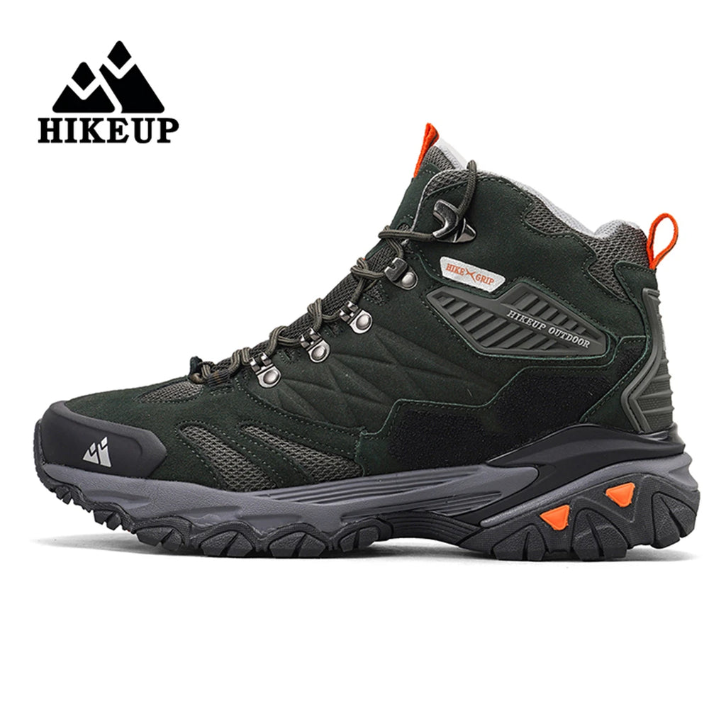 HIKEUP Hiking Boot Men Outdoor Boots Suede High Top Trekking Sport Men Shoes Rainproof Tactical Combat Military Boots