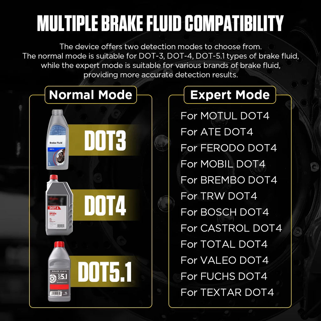 AUTOOL AS502 Comprobador de líquido de frenos, comprobador de aceite de frenos automotriz compatible con DOT3/DOT4/DOT5.1/ENV4/ENV6 ATE/TRW/BOSCH/MOBIL