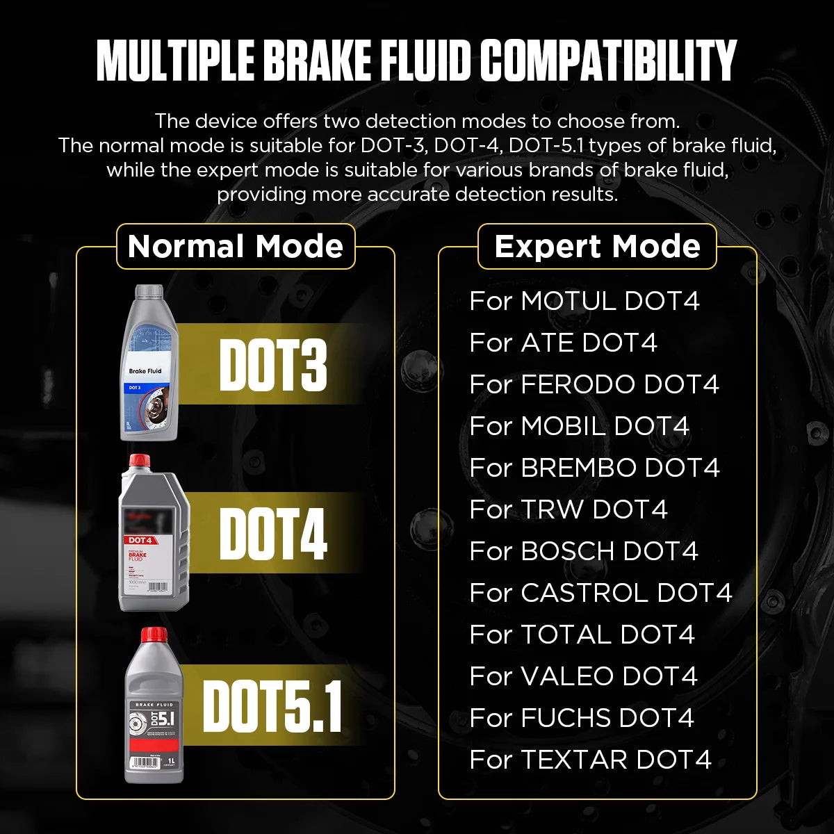 AUTOOL AS502 Comprobador de líquido de frenos, comprobador de aceite de frenos automotriz compatible con DOT3/DOT4/DOT5.1/ENV4/ENV6 ATE/TRW/BOSCH/MOBIL