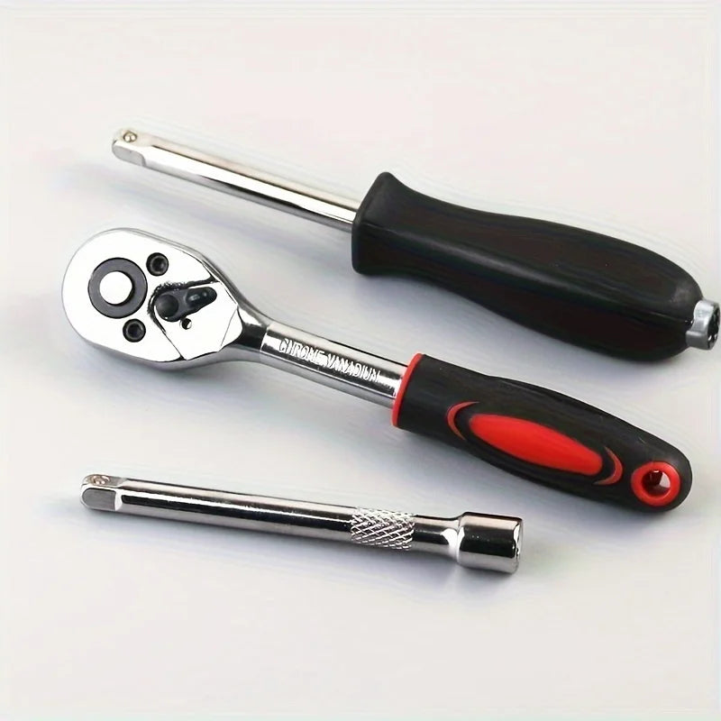 46pcs Kit de herramientas de reparación de automóviles, llave dinamométrica de trinquete, llave inglesa, destornillador, juego de vasos, kit de herramientas combinadas, herramienta de reparación de automóviles para bicic