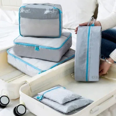 7/6 Conjunto de piezas Organizador de viaje Bolsas de almacenamiento Maleta Organizador de equipaje portátil Bolsa para ordenar ropa y zapatos Estuches de almacenamiento de embalaje