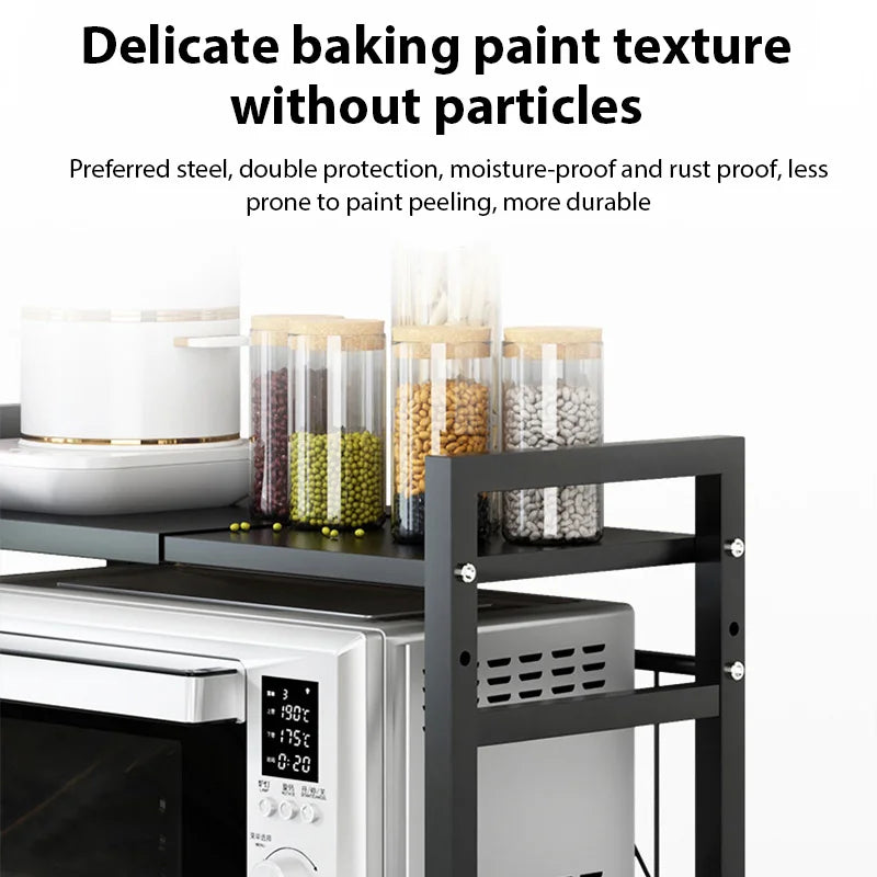 1pc-Microwave Oven Rack, Expandable Microwave Stand Countertop Kitchen Utensils Tableware Storage, Carbon Steel Over