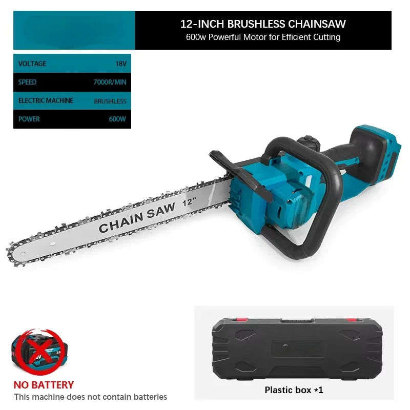 Motosierra eléctrica inalámbrica azul de 12 pulgadas, 600 W, de mano, sin escobillas, para carpintería, herramienta eléctrica para batería Makita de 18 V.