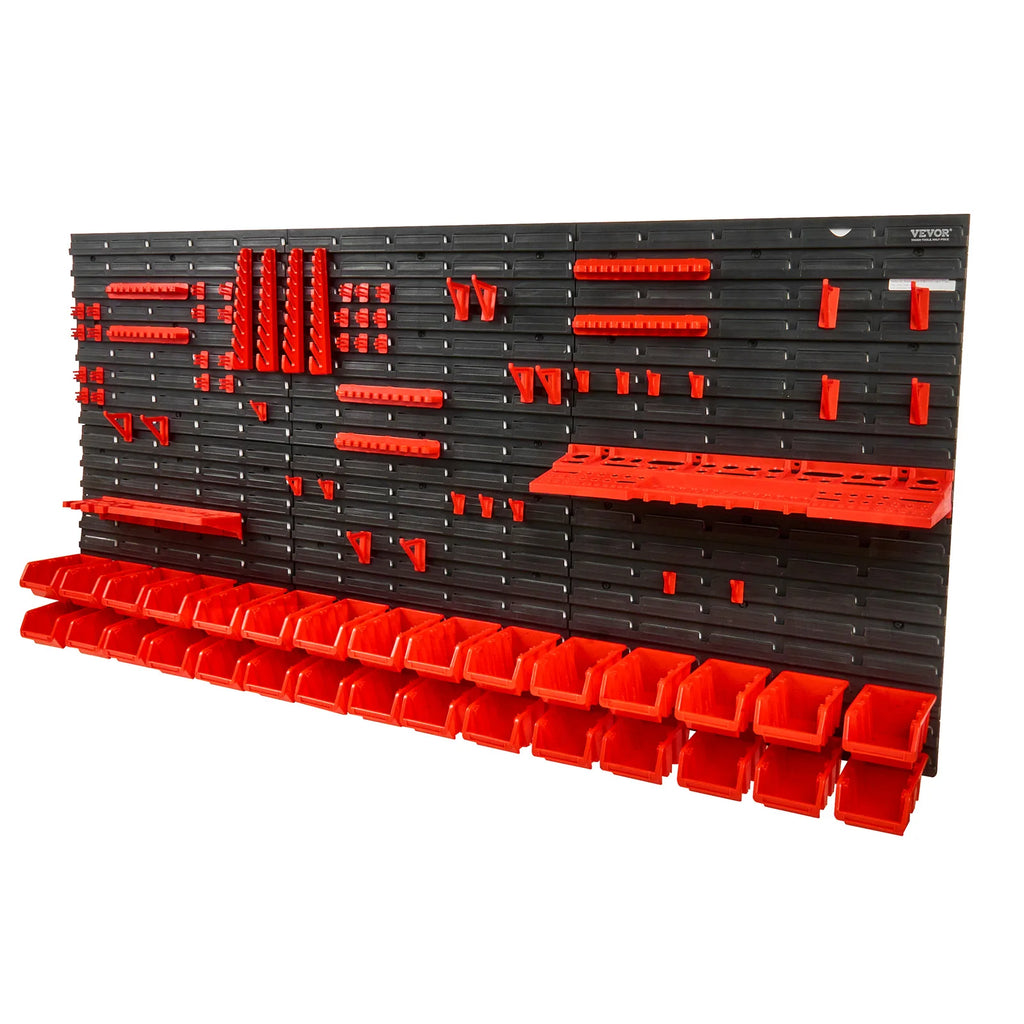 SucceBuy Wall Mounted Storage Bins 30/48Bin Parts Rack Organizer Garage with Wall Panels Hooks Plastic Shop Tool for Screw Nails