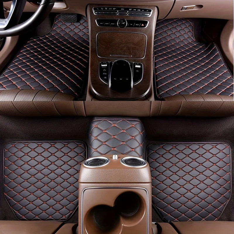 5Pcs Alfombrillas de coche de piel sintética impermeables, almohadillas protectoras para los pies, modernas, universales, para todas las estaciones.