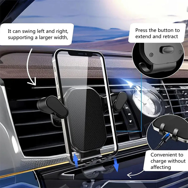 Soporte de gravedad para coche con clip para ventilación de aire, compatible con GPS, iPhone y otros dispositivos.