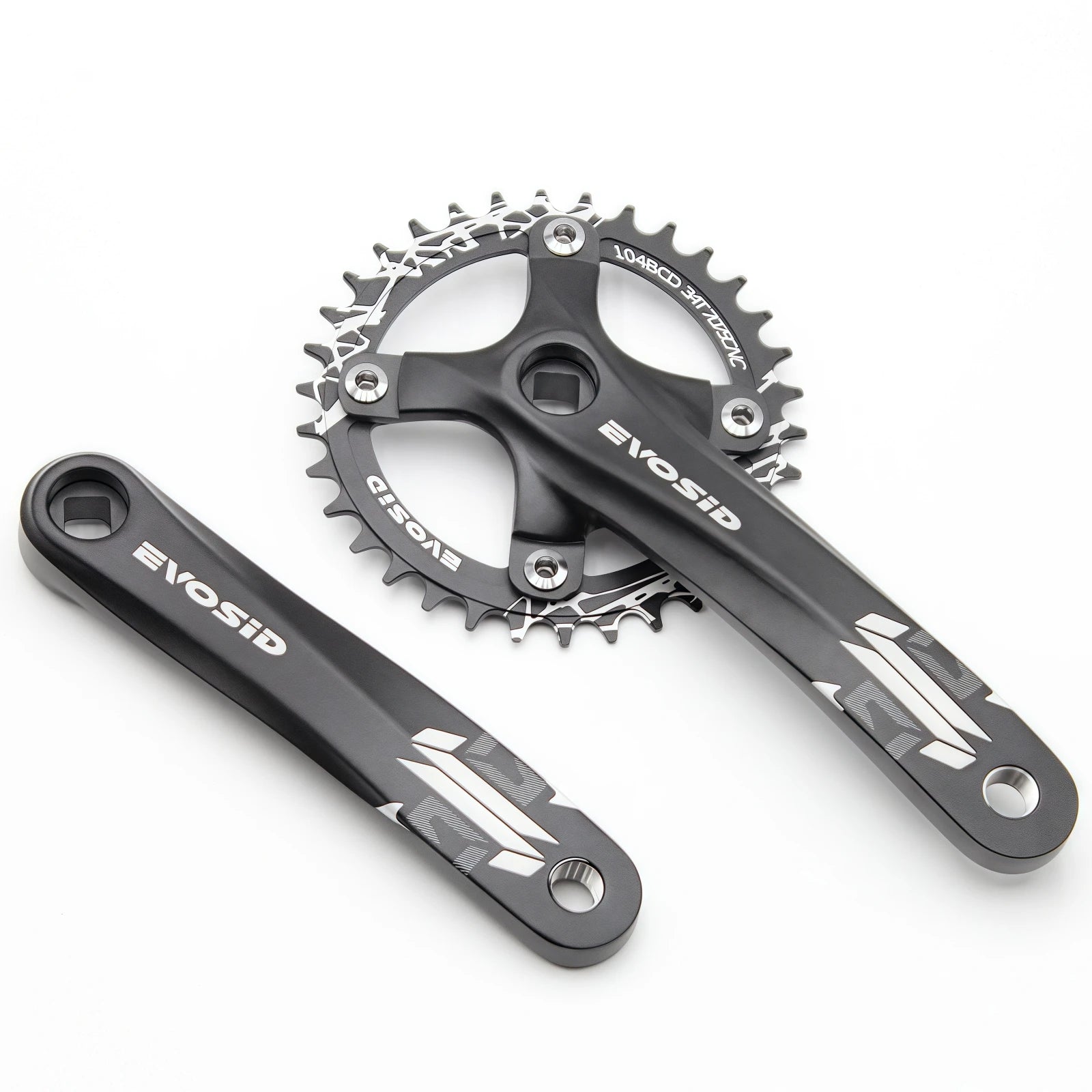 EVOSID Bicycle Crankset 104BCD Mountain Bike Square Hole Crank Aluminum Alloy 170mm MTB Bike Crank 8-12S Chainring 32/34/36/38T
