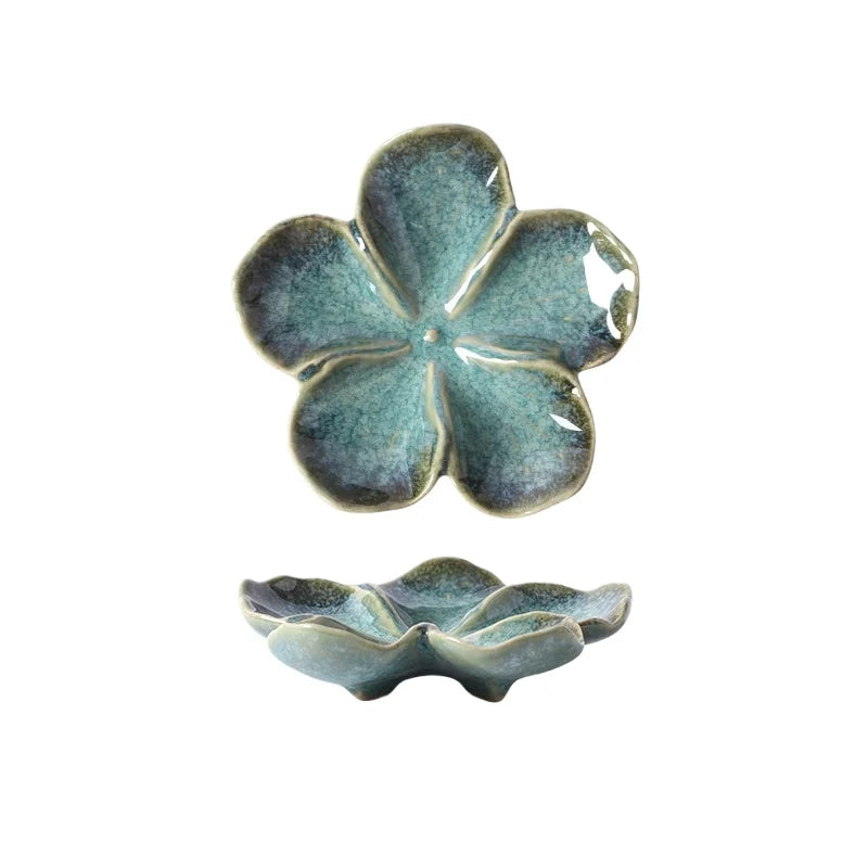 Vintage Ceramic Craft Dish Flower Shaped Small Dish Creative Dipping Sauce Small Dish Multi-color Kiln Transformed Dish Gift