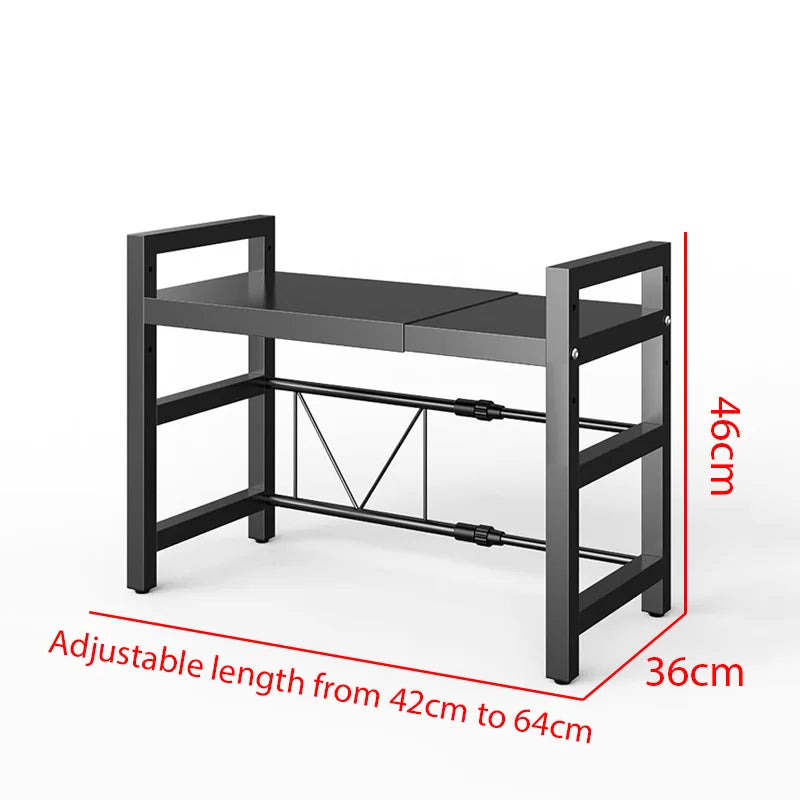 1pc-Microwave Oven Rack, Expandable Microwave Stand Countertop Kitchen Utensils Tableware Storage, Carbon Steel Over