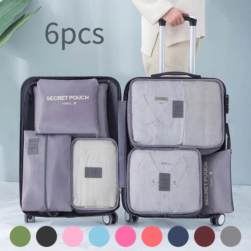 6pcs Organizador de viaje, bolsas de almacenamiento, organizador de maletas de viaje portátil, bolsa de viaje para mujeres, organizador de equipaje, bolsa de ropa y zapatos.