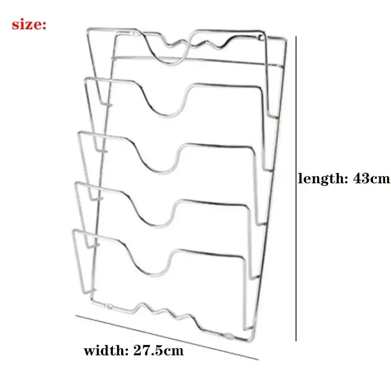 Estante multifuncional de pared para tapas de ollas, perforado con cinco capas, para cocina doméstica.
