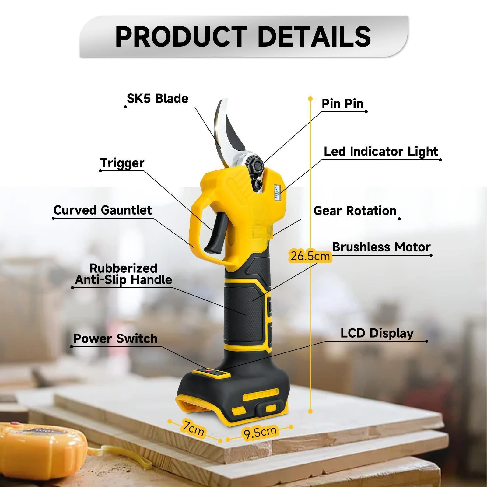 30mm Tijeras de podar eléctricas sin escobillas, 2 velocidades, inalámbricas, para podar árboles frutales, bonsáis, para batería Dewalt de 20 V (sin batería)