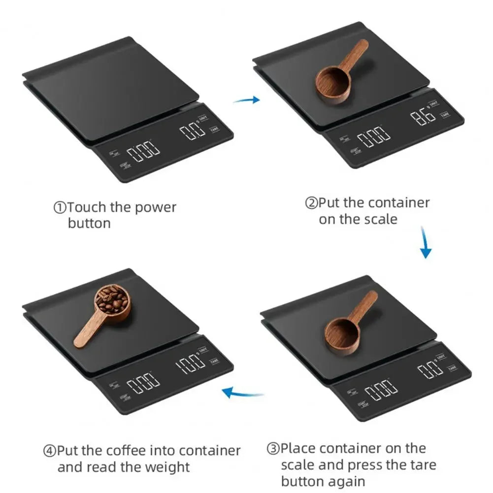 0.1G/3Kg Mini Coffee Scale with Timer 3 Units High Precision LCD Display Electronic Pour Over Drip Espresso Scale Kitchen Scale