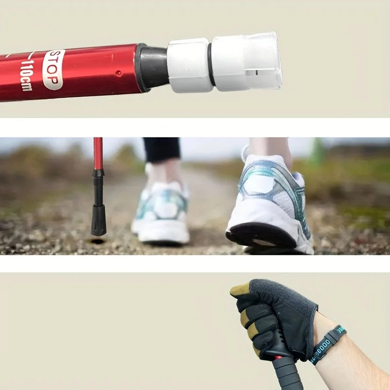 Lightweight outdoor trekking pole with four adjustable height and anti slip grip, essential for hiking