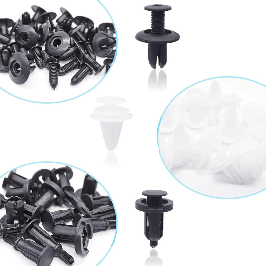 100Pcs Clips de retención de parachoques, clips para automóvil, remaches de plástico, sujetadores, kit de retención a presión, el más popular, juego de remaches de pasador de empuje para automóvil de 6 tamaños.
