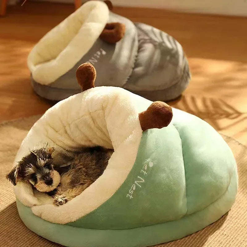 Cama para perros pequeños cálida de invierno, caseta transpirable para perros, lindas pantuflas con forma de cama para perros y gatos, saco de dormir plegable y lavable para mascotas