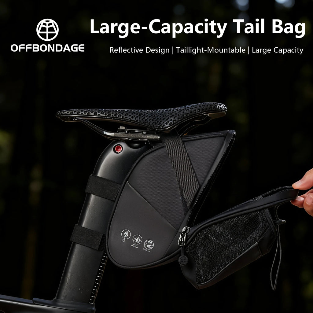OFFBONDAGE Bike Seat Bag with Water Bottle Holder Bag Waterproof Reflective 2L Bicycle Saddle Bag Storage mtb Bike Tail Bag