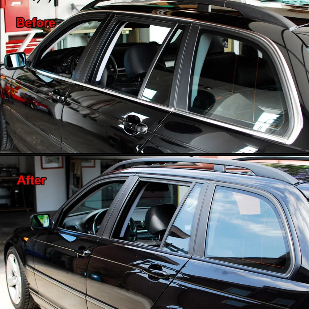 Rollo de cinta de vinilo negro mate para envolver ventanas, rayas negras mate, pegatinas para pilar interior de coche