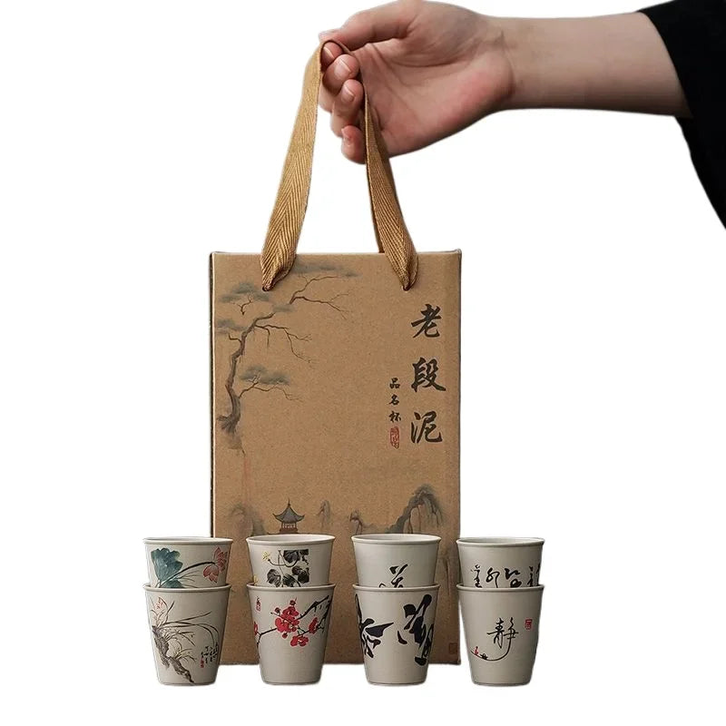 INS New Coarse Ceramic Teacup Chinese High Price Teacup Exquisite Ancient Teacup Personalized Eight Gift Box Set