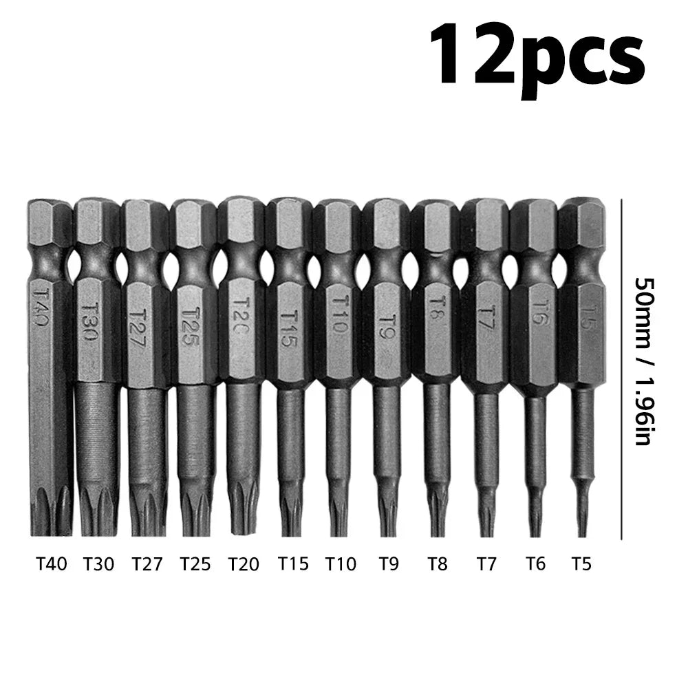 Juego de destornilladores de cabeza de seguridad Torx para coche, adaptador de extensión magnético, broca hexagonal de estrella para taladro eléctrico de coche, 11/12 piezas