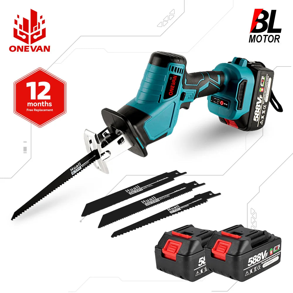 ONEVAN 3600W 12000SPM Sierra recíproca eléctrica inalámbrica sin escobillas, cortadora de madera y metal de velocidad variable para batería Makita de 18 V