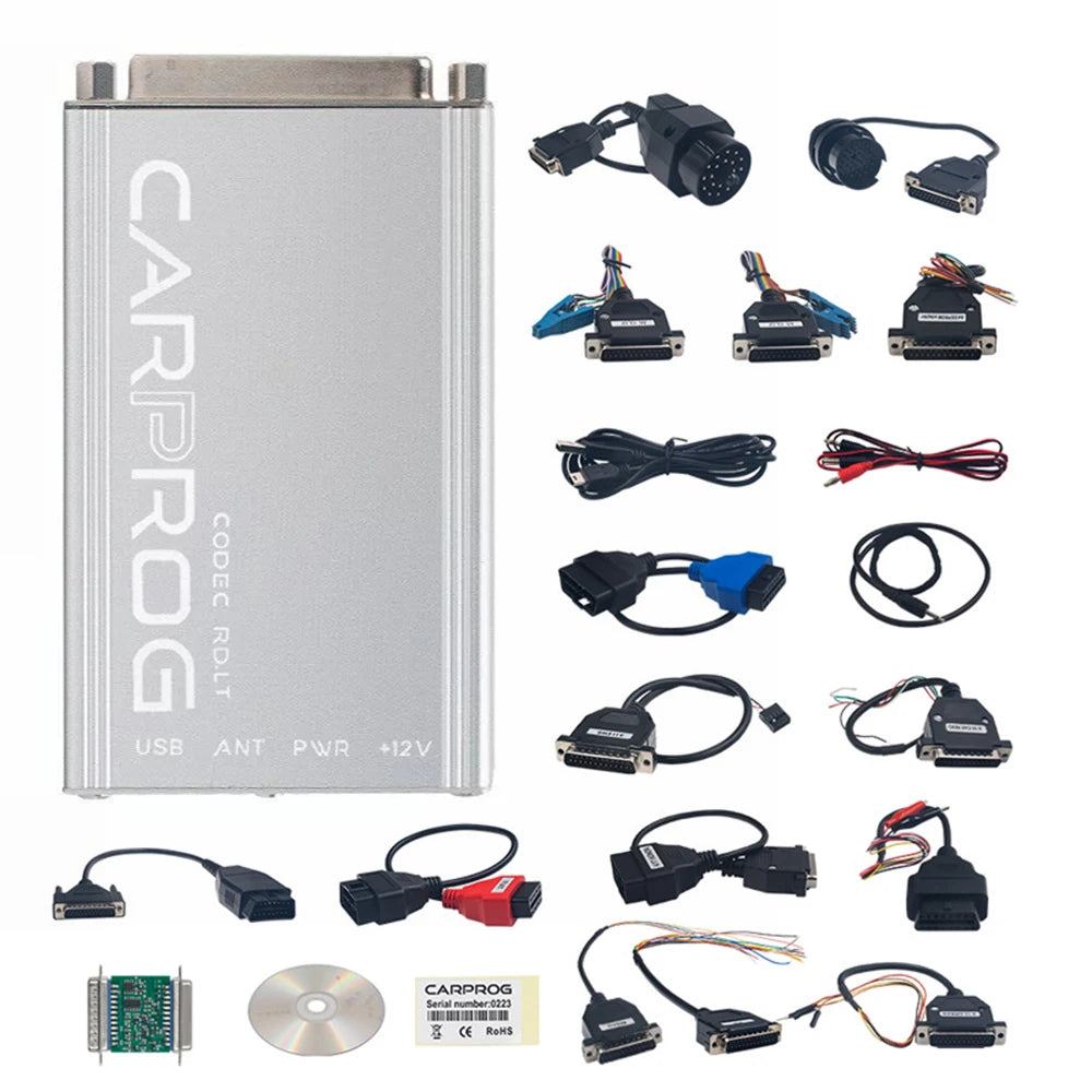 Podofo Carprog 13.77 - Juego completo con 21 adaptadores, programador de coche, generador de claves gratuito, herramienta de reparación de airbag, radio, tablero y ECU, programador en línea