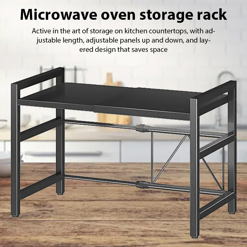 1pc-Microwave Oven Rack, Expandable Microwave Stand Countertop Kitchen Utensils Tableware Storage, Carbon Steel Over