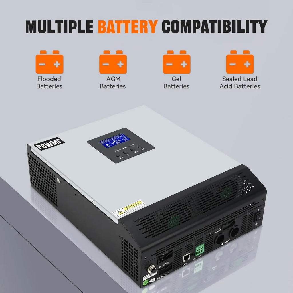PowMr 3KW Hybrid Solar Inverter 24V to 110V 120V 2400W Pure Sine Wave PWM 50A Solar Charge Controller and AC Charger for Home