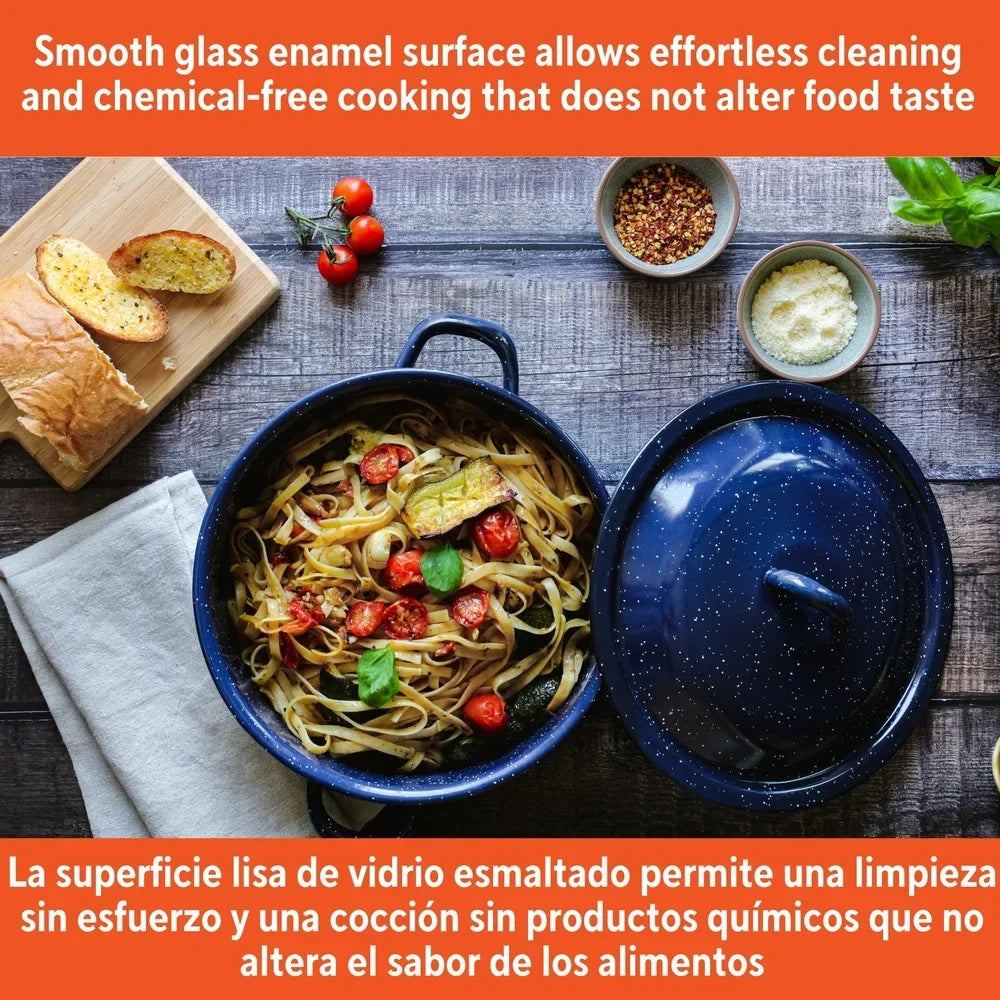 Enamel Stock Pot with Double Handles Oven Safe Durable Steel Soup Stews Cooking Pot Efficient Heat Distribution